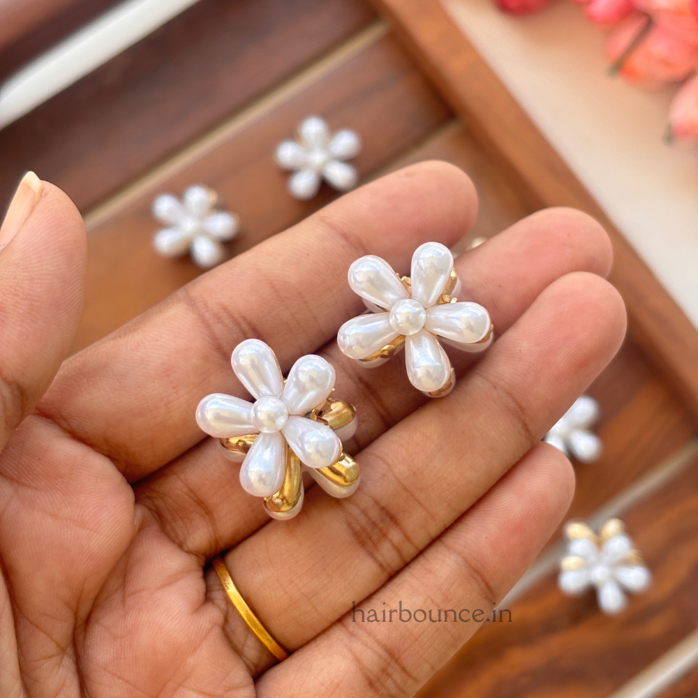 Pearl White Flower Metal Hair Claws