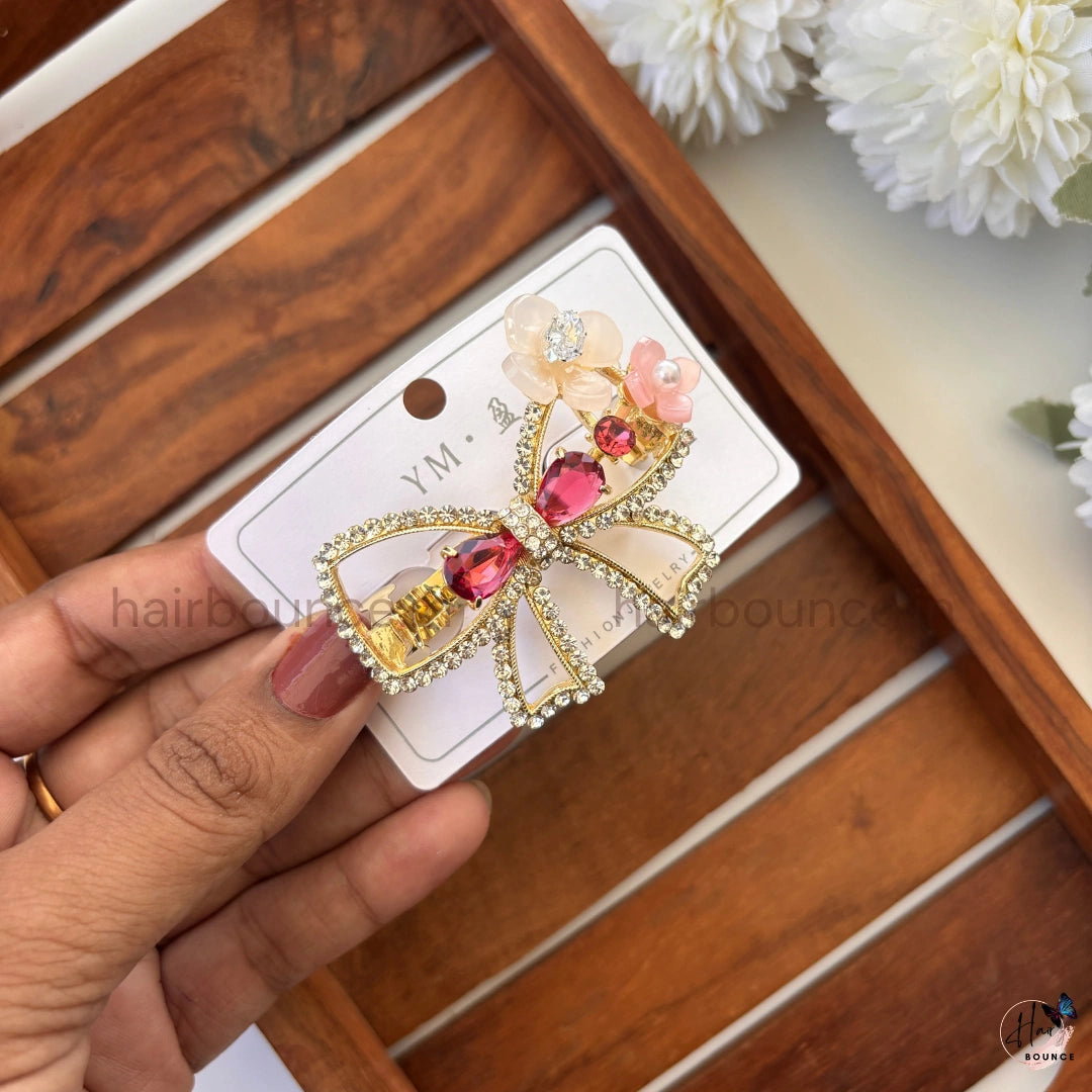 Crystal Bow Blossom Hair Clip
