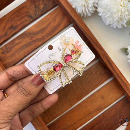 Crystal Bow Blossom Hair Clip