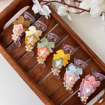 Crochet Floral Bow Banana Clip – Medium