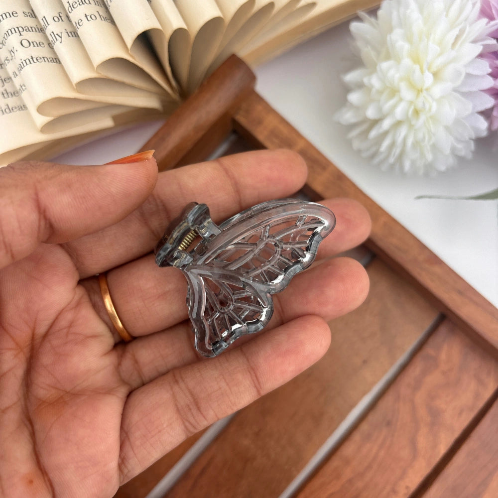 Glossy Lined Butterfly Hair Claw - Small