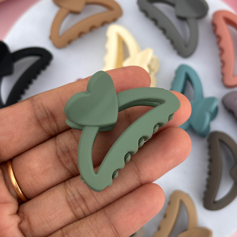 Colourful  Dark Shades Heart Handle Hair Claw - Pack of 2 / Assorted Colours