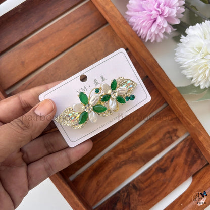 Elegant Pearl Blossom Hair Barrette – Crystal Floral Designer Clip