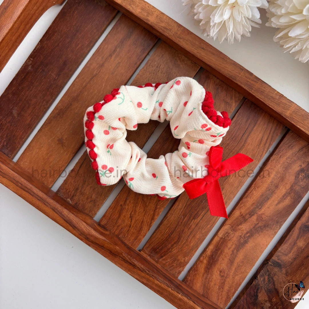 Pastel Printed Pom-Pom Scrunchie Hair Tie