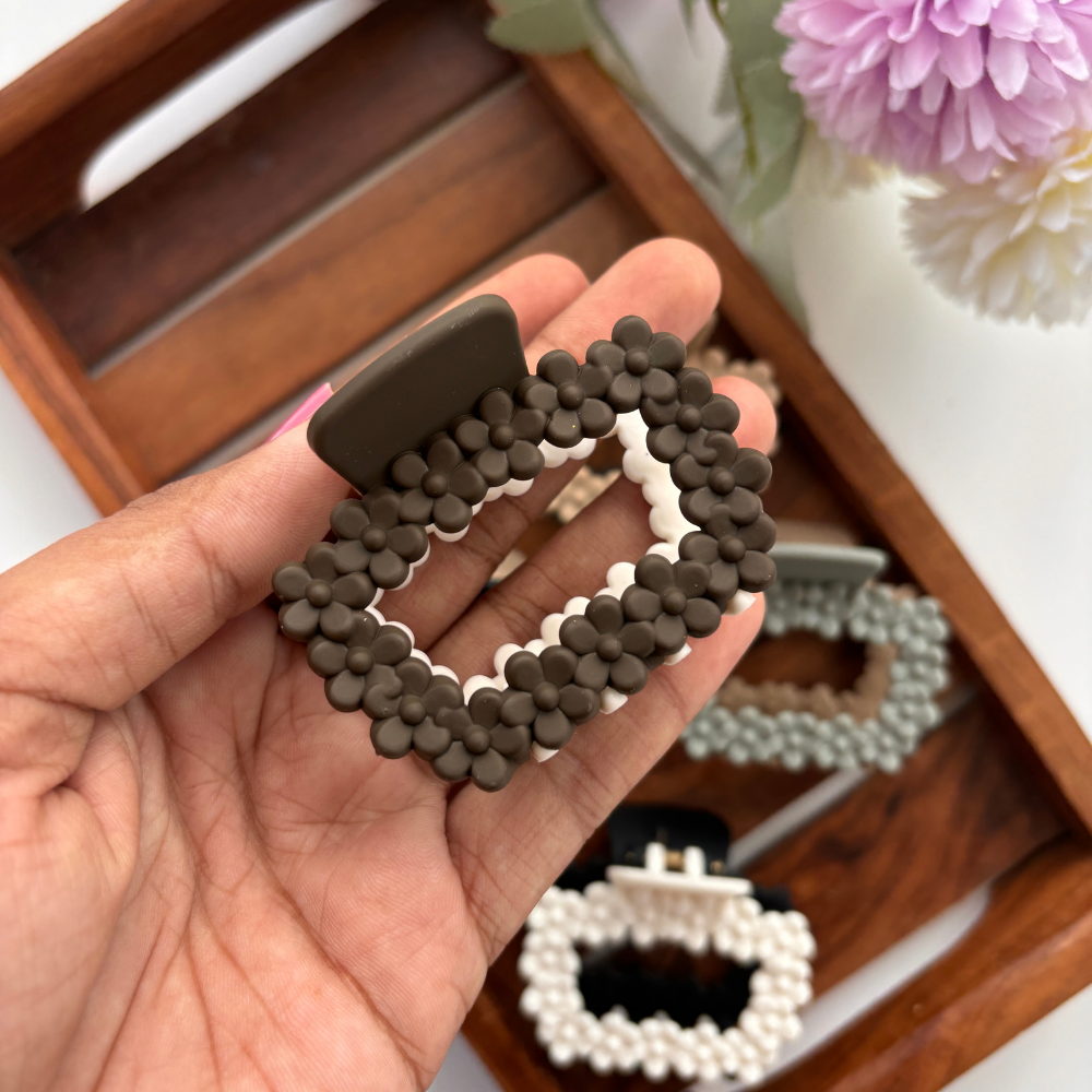 Dual Colour Flower Square Hair Claw - Medium