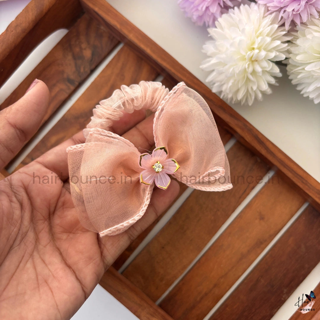 Floral Charm Organza Bow Scrunchie