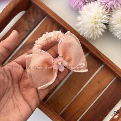 Floral Charm Organza Bow Scrunchie