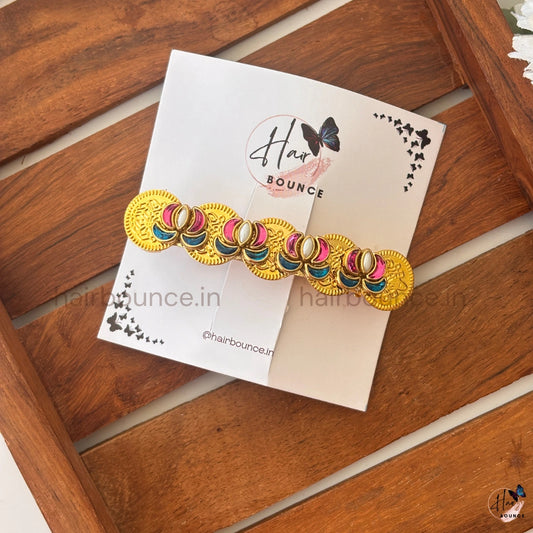 Multicolor Lotus Kundan Hair Clip