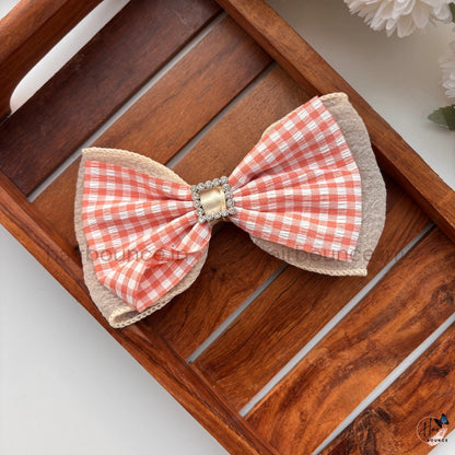 Pastel Gingham Bow Hair Clip with Pearl Frame