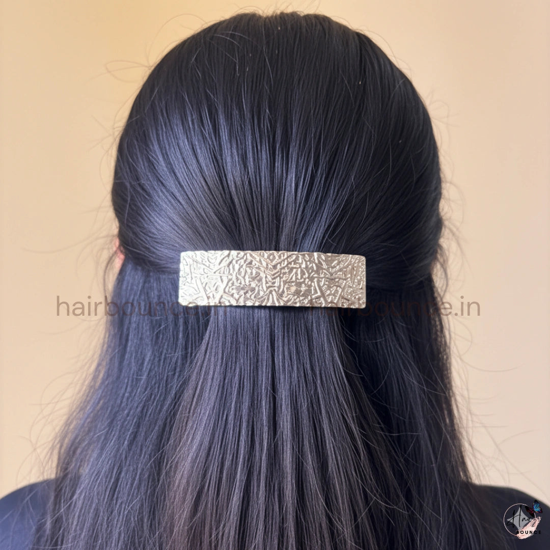 Regal Texture Metallic Rectangle Barrette – Royal Statement Collection