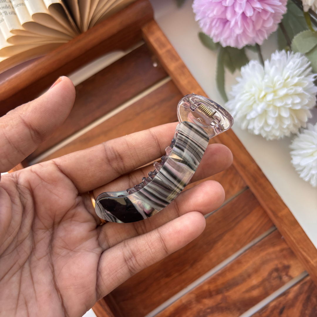 Lined Print Banana Hair Clip - Medium