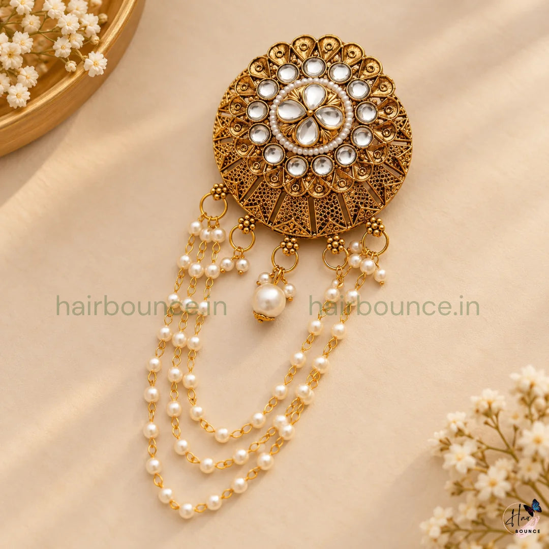 Royal Chakra Antique Gold Jada Billa with Pearl Hangings – 2 Styles
