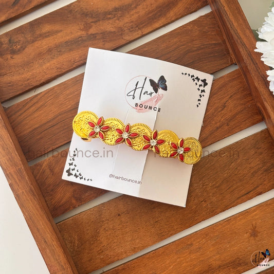 Royal Red Floral Kundan Hair Clip
