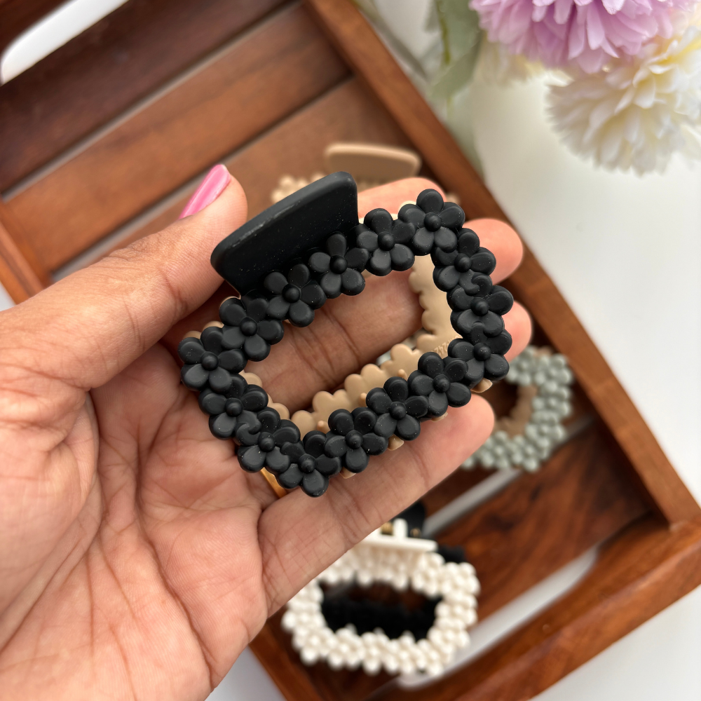Dual Colour Flower Square Hair Claw - Medium