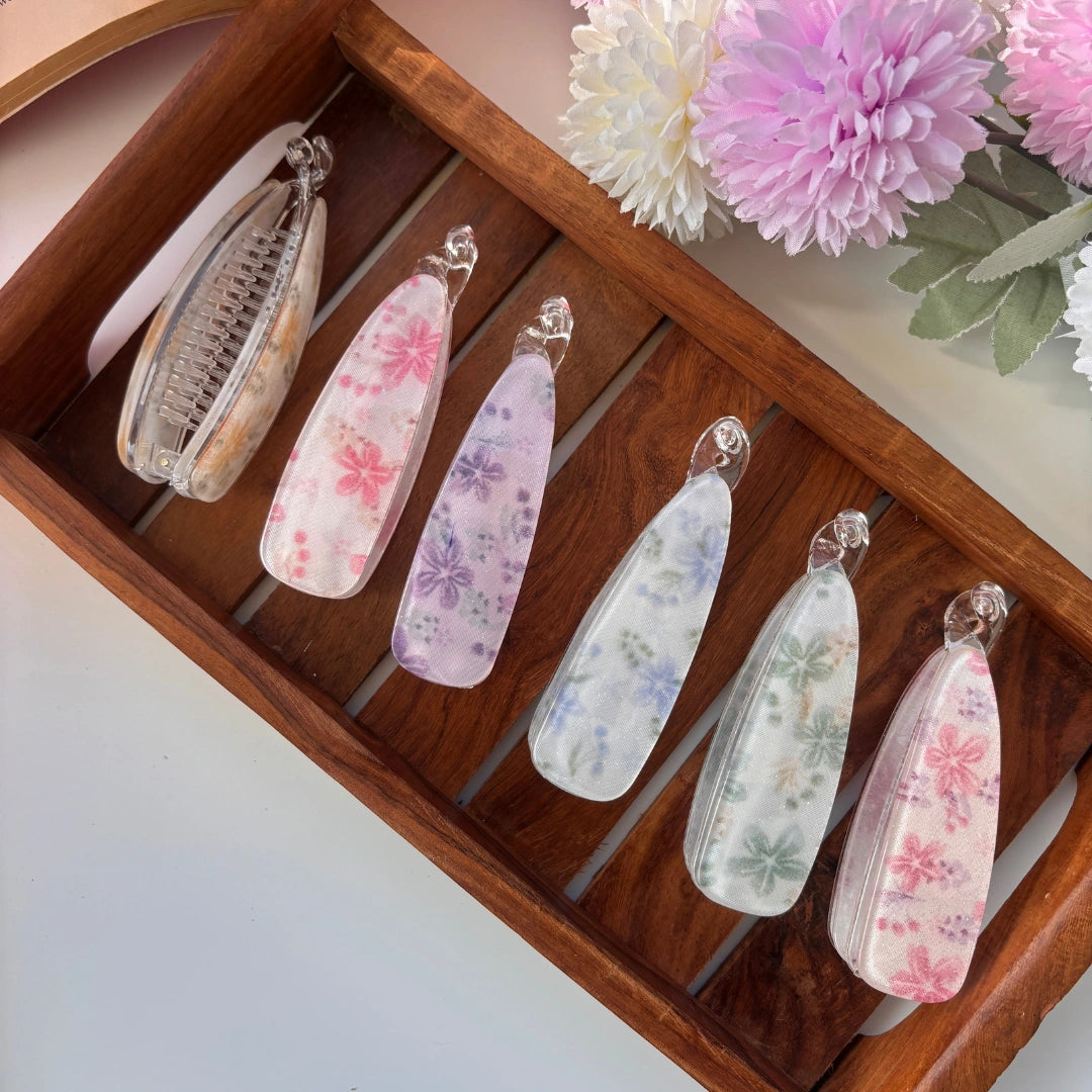 Bofeini Flower Printed Lock Banana Clip - Large