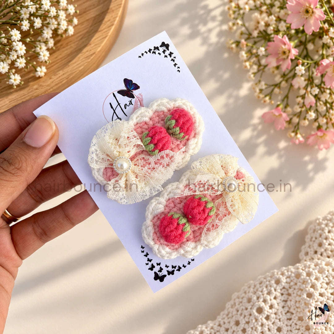 Premium Handmade Crochet Cherry & Floral Tic Tac Hair Clips – Pack of 2