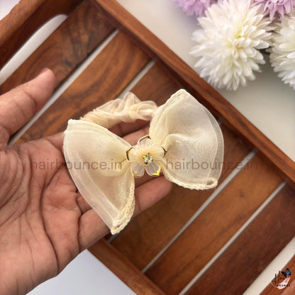 Floral Charm Organza Bow Scrunchie