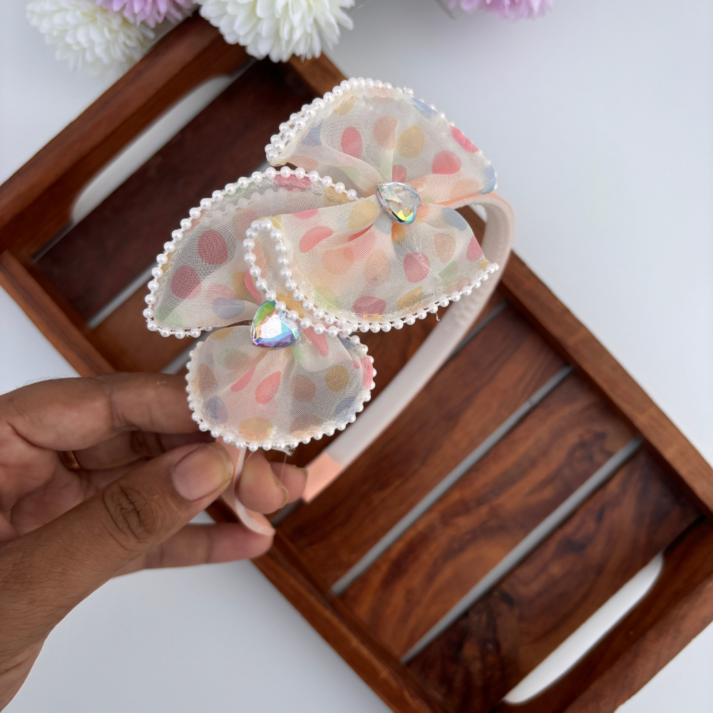 Polka Pearl Bow Headband