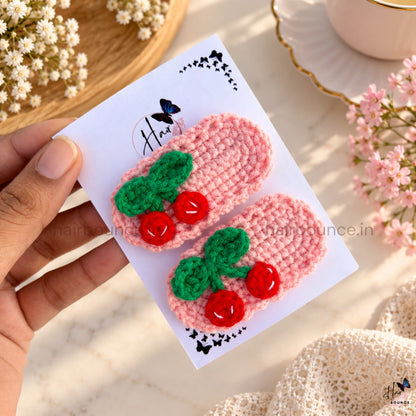Premium Handmade Crochet Cherry & Floral Tic Tac Hair Clips – Pack of 2