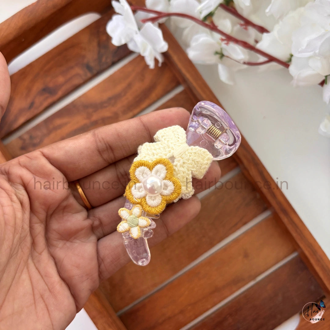 Crochet Floral Bow Banana Clip – Medium