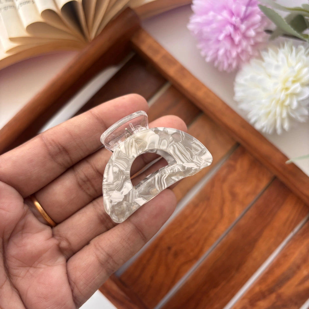 D Shape Marble Finish Hair Claw - Medium