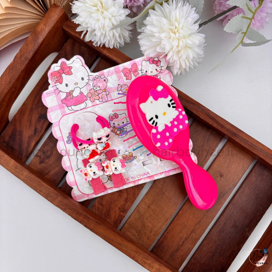 Hello Kitty Kids Hair Brush & Hair Accessories Gift Set – Combo of 3