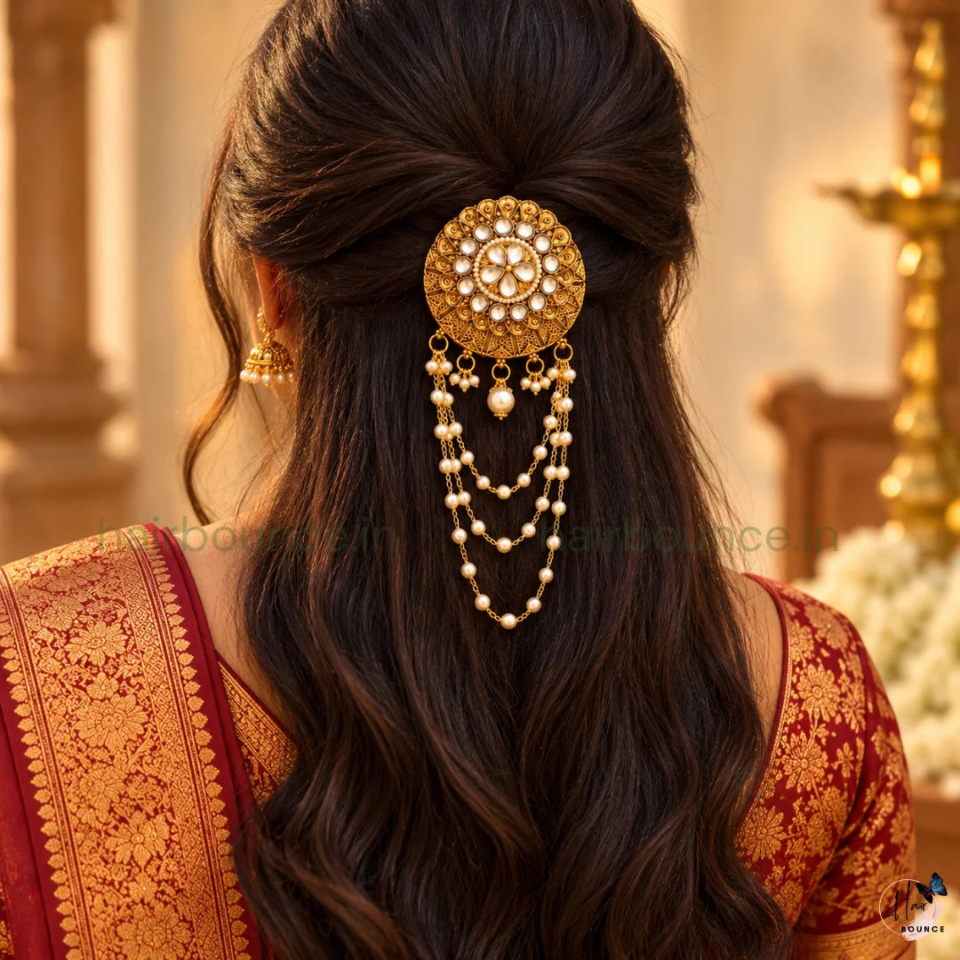 Royal Chakra Antique Gold Jada Billa with Pearl Hangings – 2 Styles