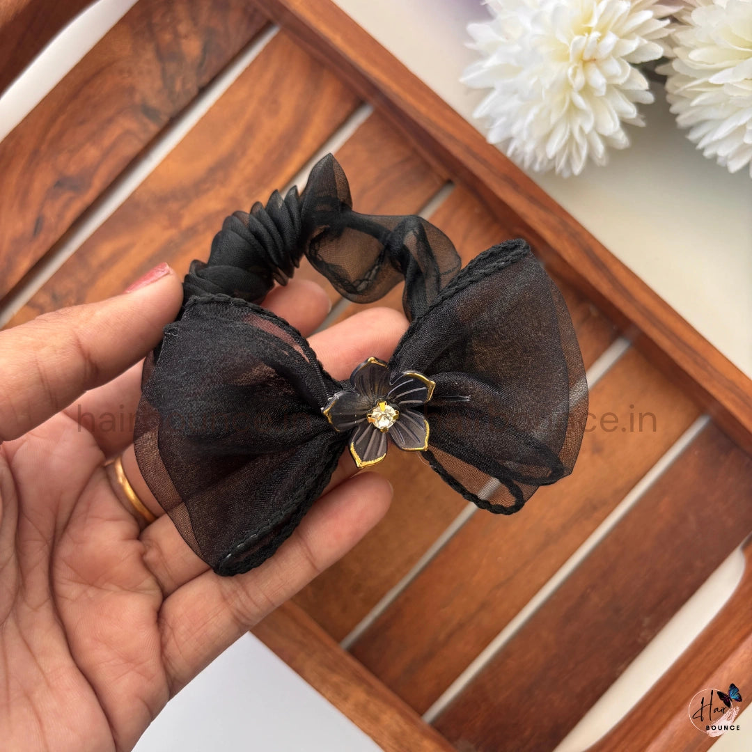 Floral Charm Organza Bow Scrunchie