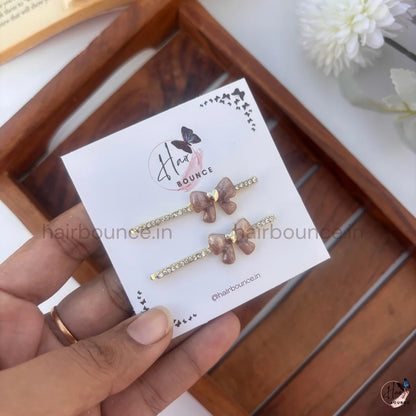 Crystal Bow Hair Pins with Heart Detail – Pack of 2