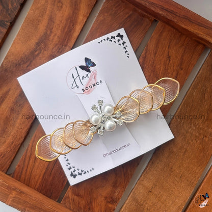 Gold-Edge Floral Pearl Barrette Hair Clip