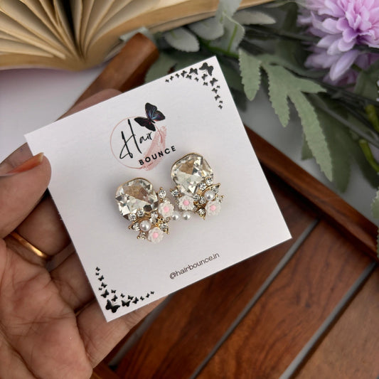 Amber Bloom Crystal Studs - White