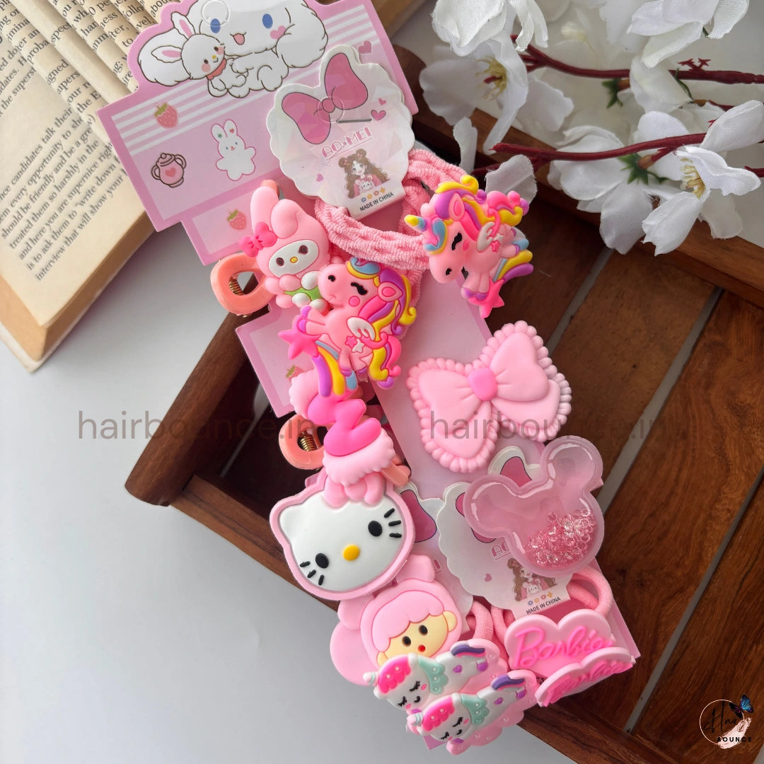 Cute Kids Hair Accessories Combo Set – 2 Hair Claws, 3 Hair Tie Sets & 4 Hair Clips
