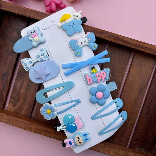 Sky-Blue Dreamy Hair Clips - Set of 14
