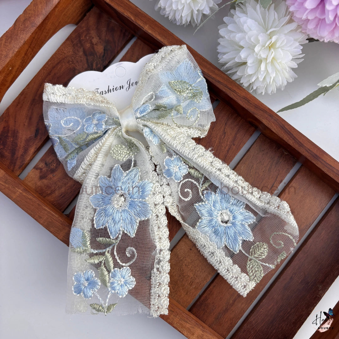 Floral Embroidered Lace Bow Hair Clip