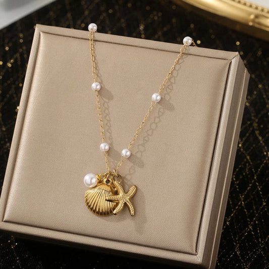 Golden Seashell Pearl Necklace