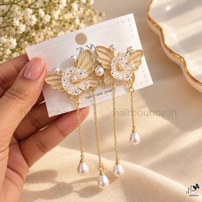 Butterfly Blossom Floral Hair Clips with Pearl Hangings