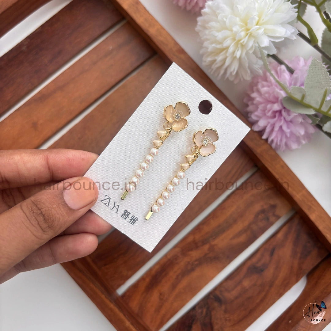 Floral Pearl Drop Hair Pins Set
