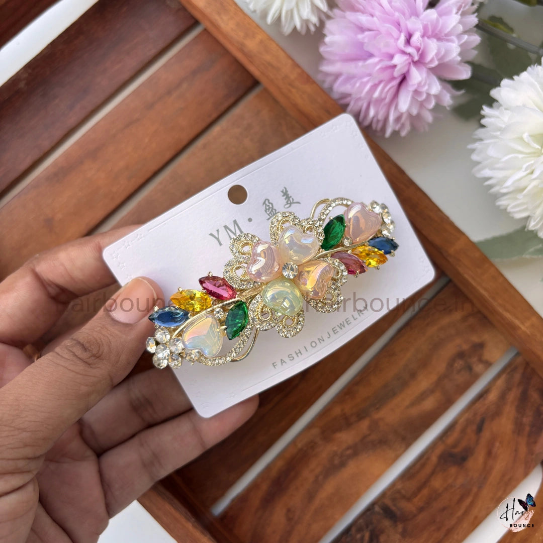 Floral Heart Crystal Hair Barrette