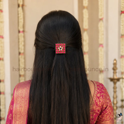 Antique Kundan Pearl Floral Hair Rubber Band