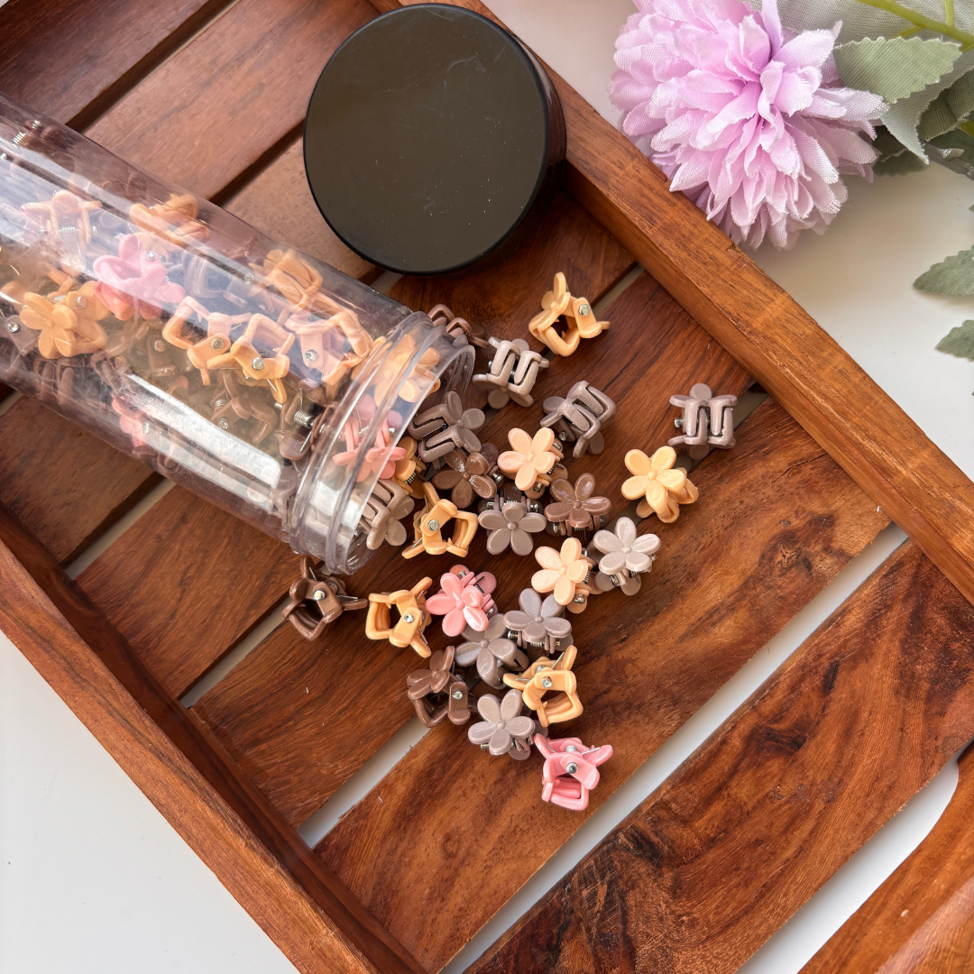 Pastel and Brown Mix Bottle of Mini Hair Claws - Pack of 95