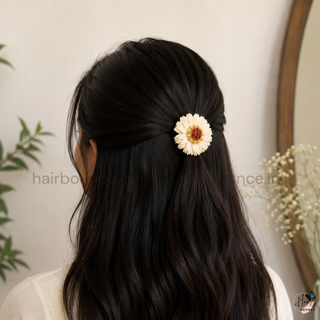 Traditional White Floral Kemp Stone Rubber Band