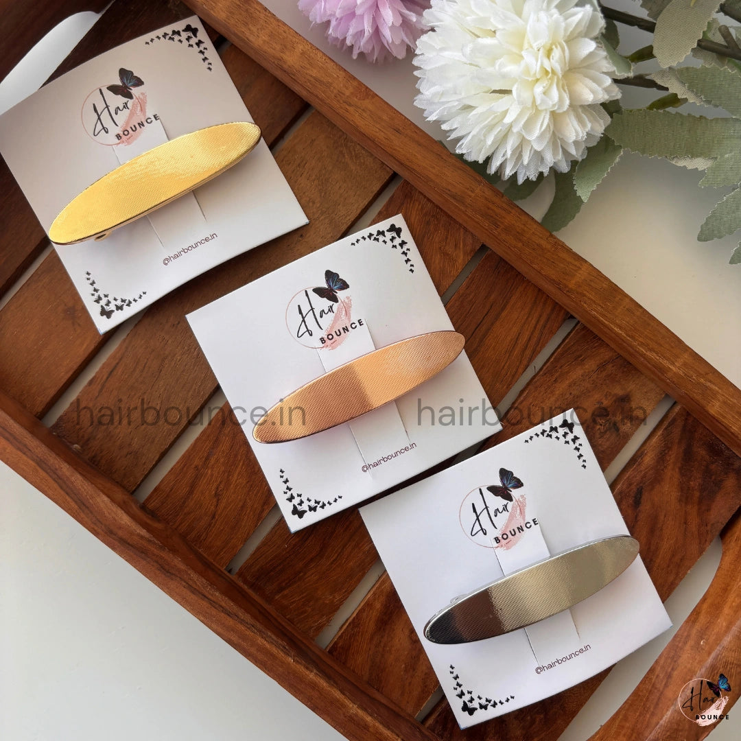 Elara Sleek Metallic Oval Barrette – Minimal Luxe Collection