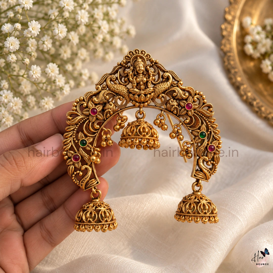 Divine Lakshmi Peacock Jada Billa with Jhumka