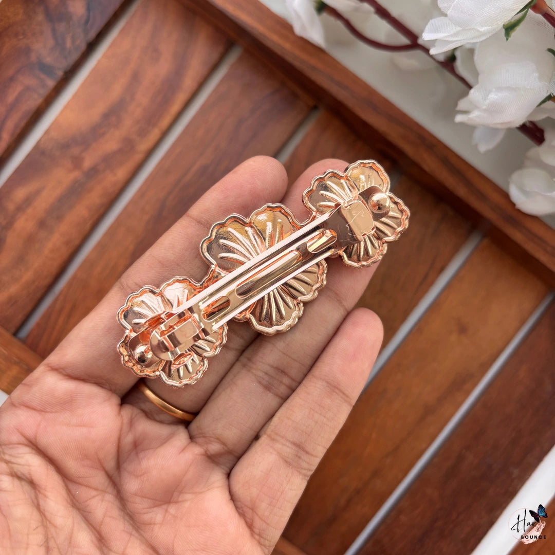 Lustre Bloom Metallic Floral Center Hair Clip