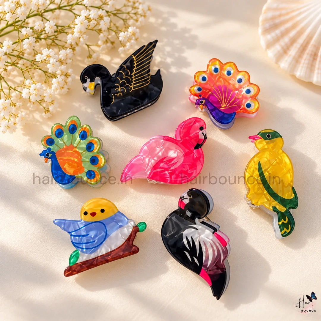 Feathered Friends Mini Hair Claw Clips – Pack of 7