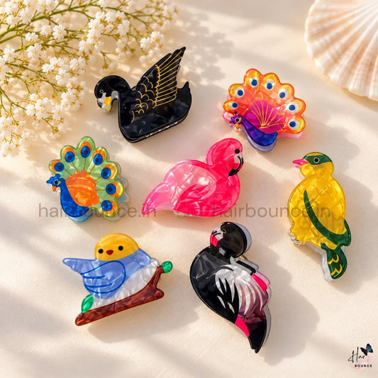 Feathered Friends Mini Hair Claw Clips – Pack of 7