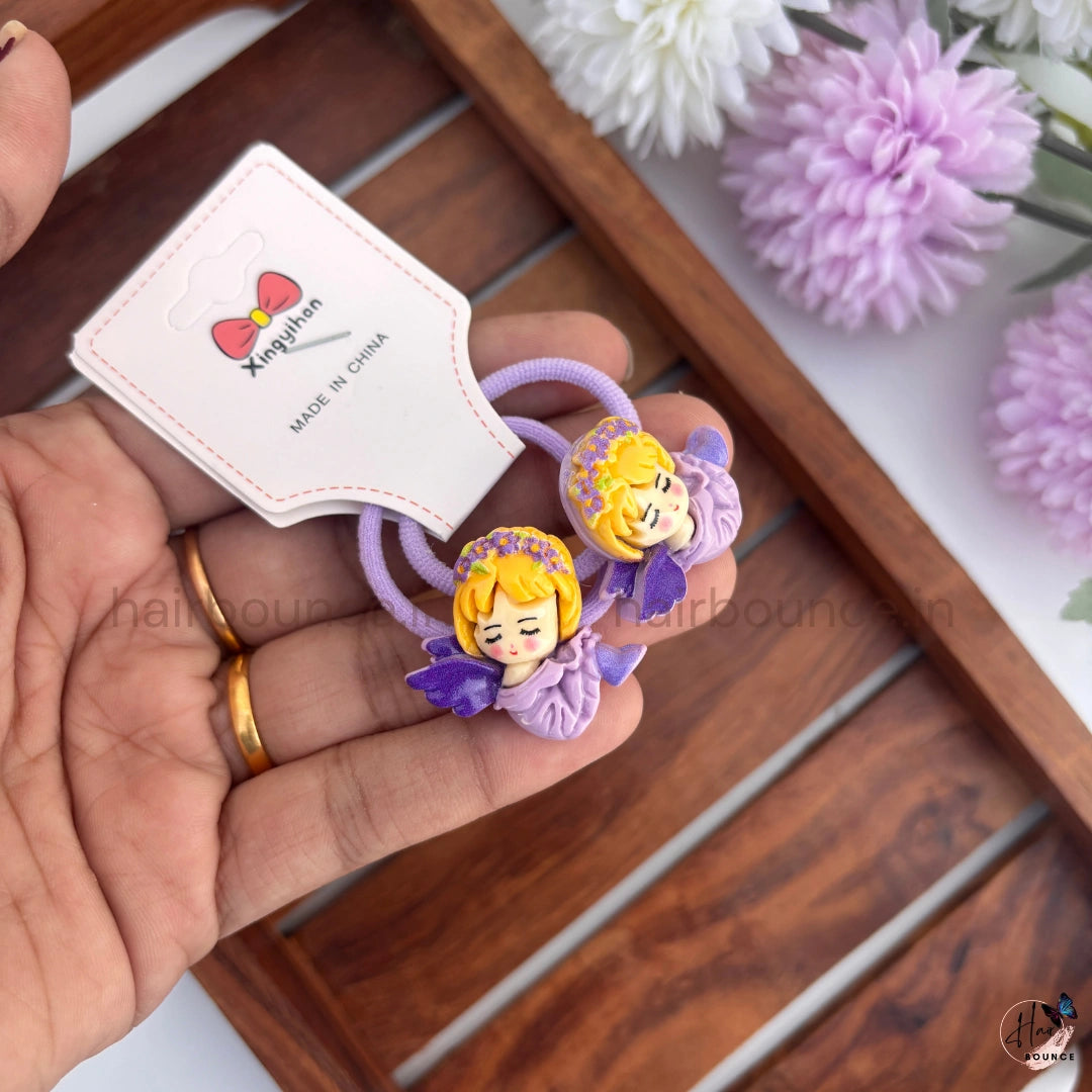 Dreamy Angel Kids Hair Ties – Cute Cartoon Elastic Ponytail Holders (Pack of 2)