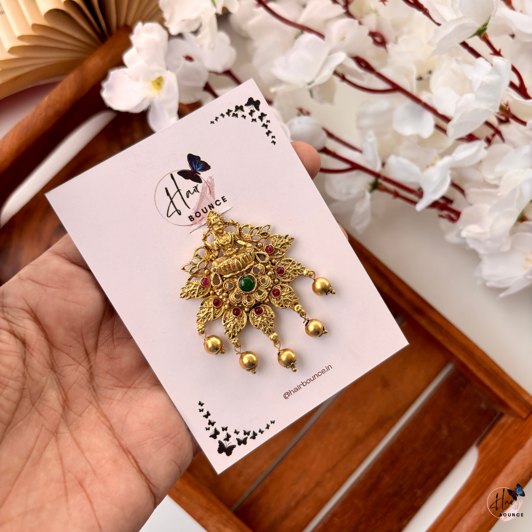 Lakshmi Floral Antique Jada Billa with Gold Bead Hangings