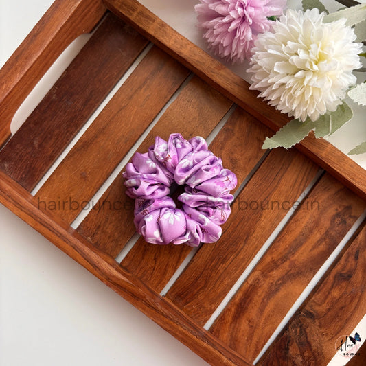 Lavender Blossom Floral Satin Scrunchie – Small