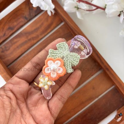 Crochet Floral Bow Banana Clip – Medium